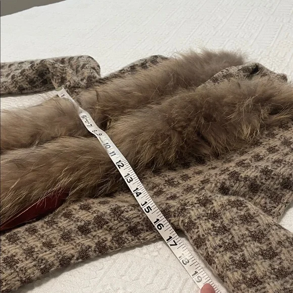 ST. JOHN fox fur Houndstooth knit wool Skirt suit set jacket silk lined - Picture 5 of 17